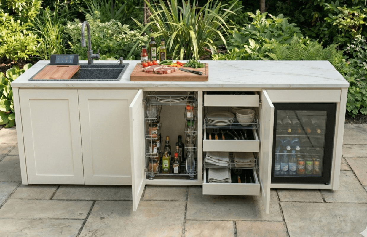 Vago Garden V açık sistem paslanmaz çelik dış mekan bahçe mutfağı ve modüler barbekü ünitesi.