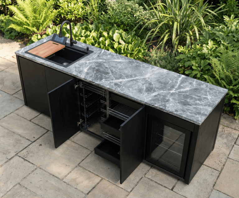 paslanmaz çelik modüler dış mekan mutfak ve barbekü ünitesi.