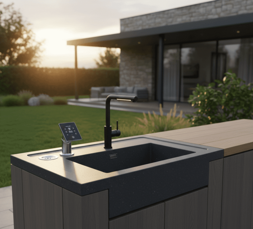 Bahçe ve teraslar için modern tasarım modüler dış mekan mutfak ünitesi.