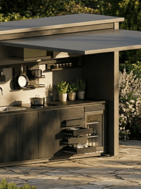 Vago Garden V serisi paslanmaz çelik modüler dış mekan mutfak ve barbekü ünitesi.