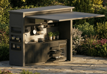 Vago Garden V serisi paslanmaz çelik modüler dış mekan mutfak ve barbekü ünitesi.