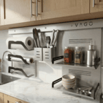 Hazır dış mekan mutfak seti içerisine monte edilmiş Vago Pro-kit tezgah üstü organizer kullanım örneği.