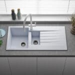 Antrasit granit eviye montajlı modern dış mekan bahçe mutfağı tasarımı