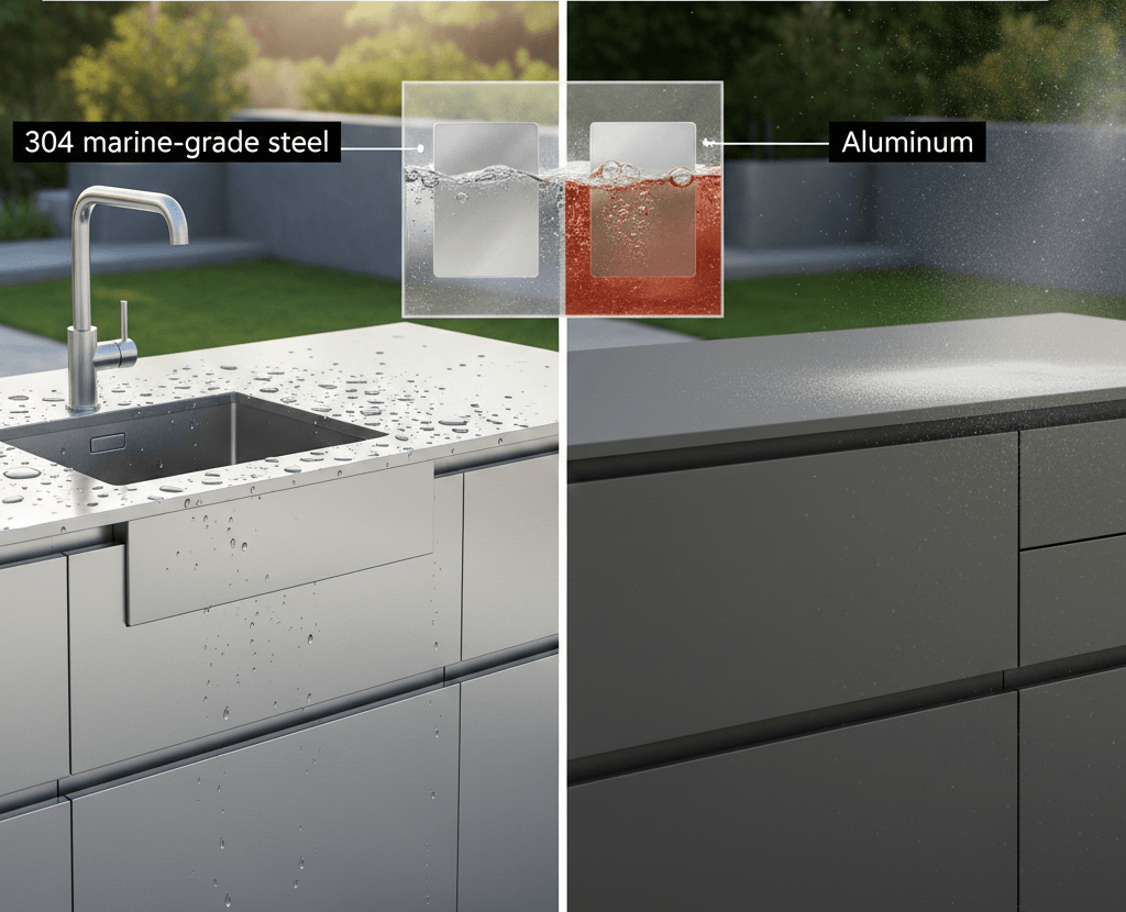 Paslanmaz çelik ve alüminyum bahçe mutfağı malzemesi korozyon direnci karşılaştırması
