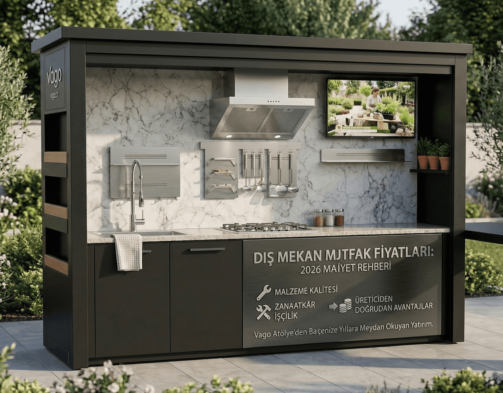 atölyede üretilen dayanıklı metal dış mekan mutfak iskeleti ve montajı