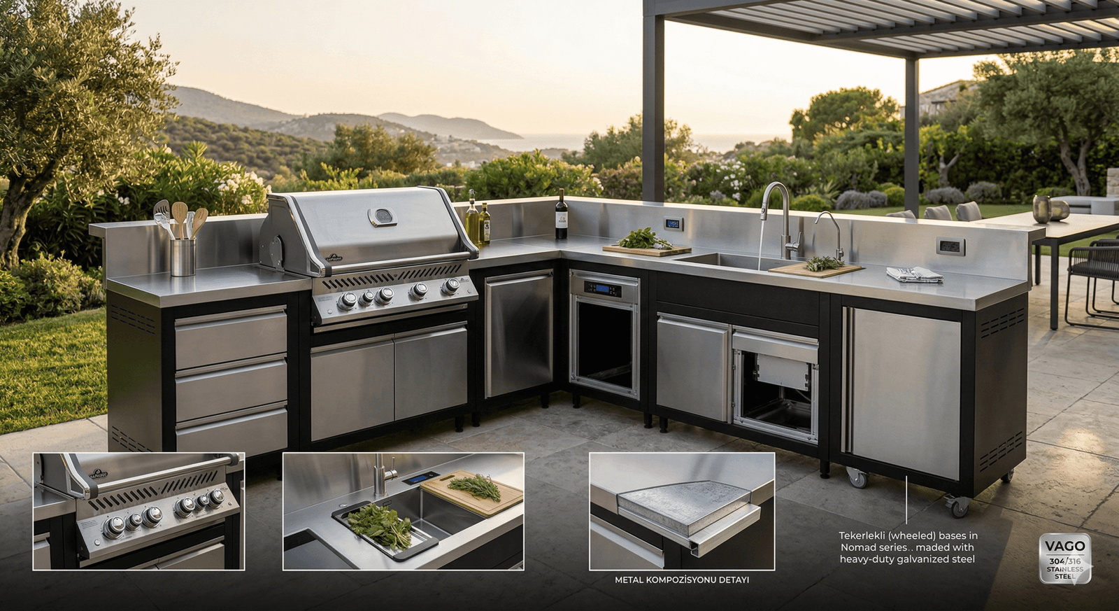 Dış mekan mutfak üretiminde kullanılan çelik, galvaniz, alüminyum ve paslanmaz çelik metal özellikleri karşılaştırması